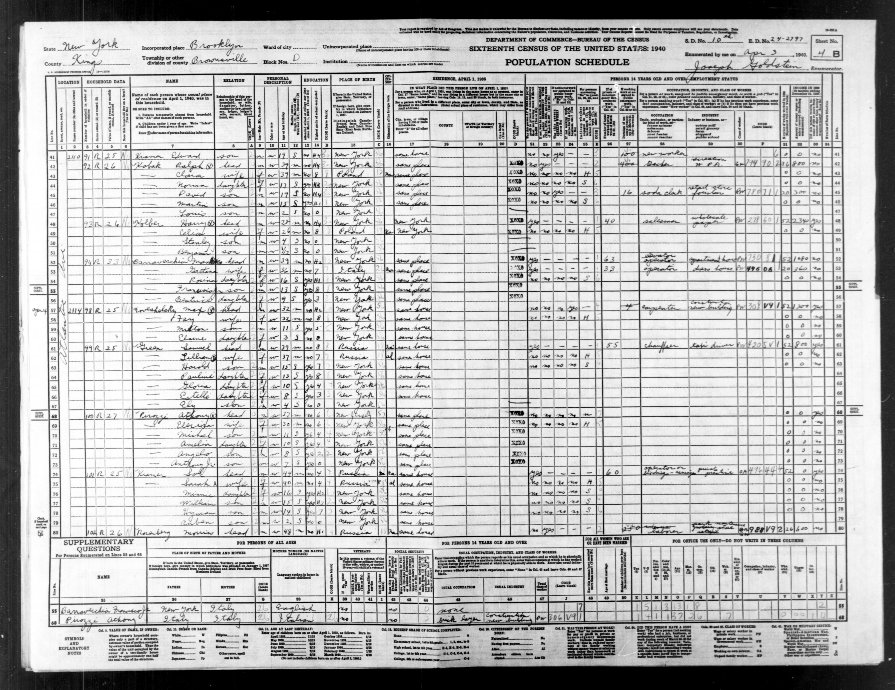 Celia Kolber 1940 Census