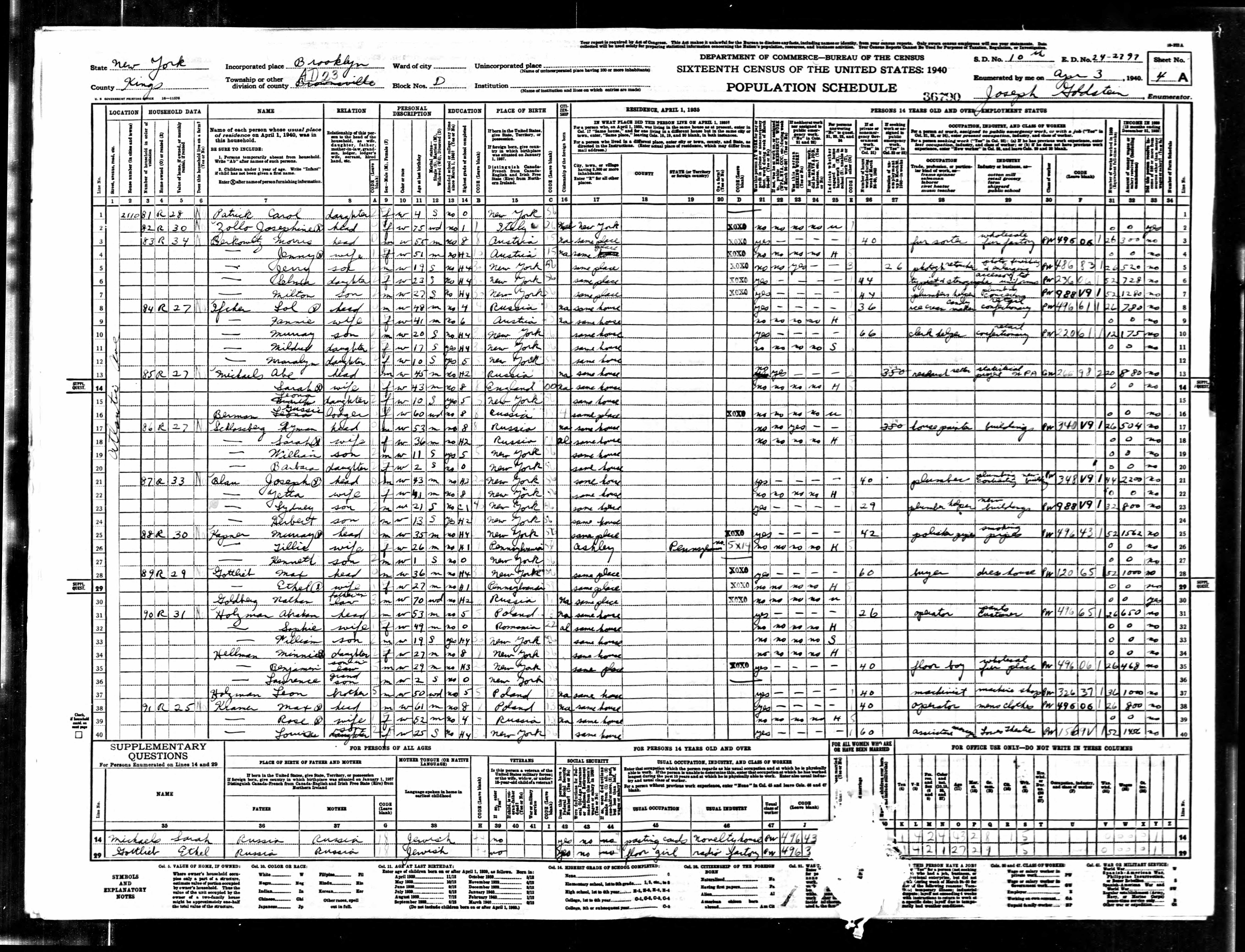 Leon Holzman correct one 1940 census