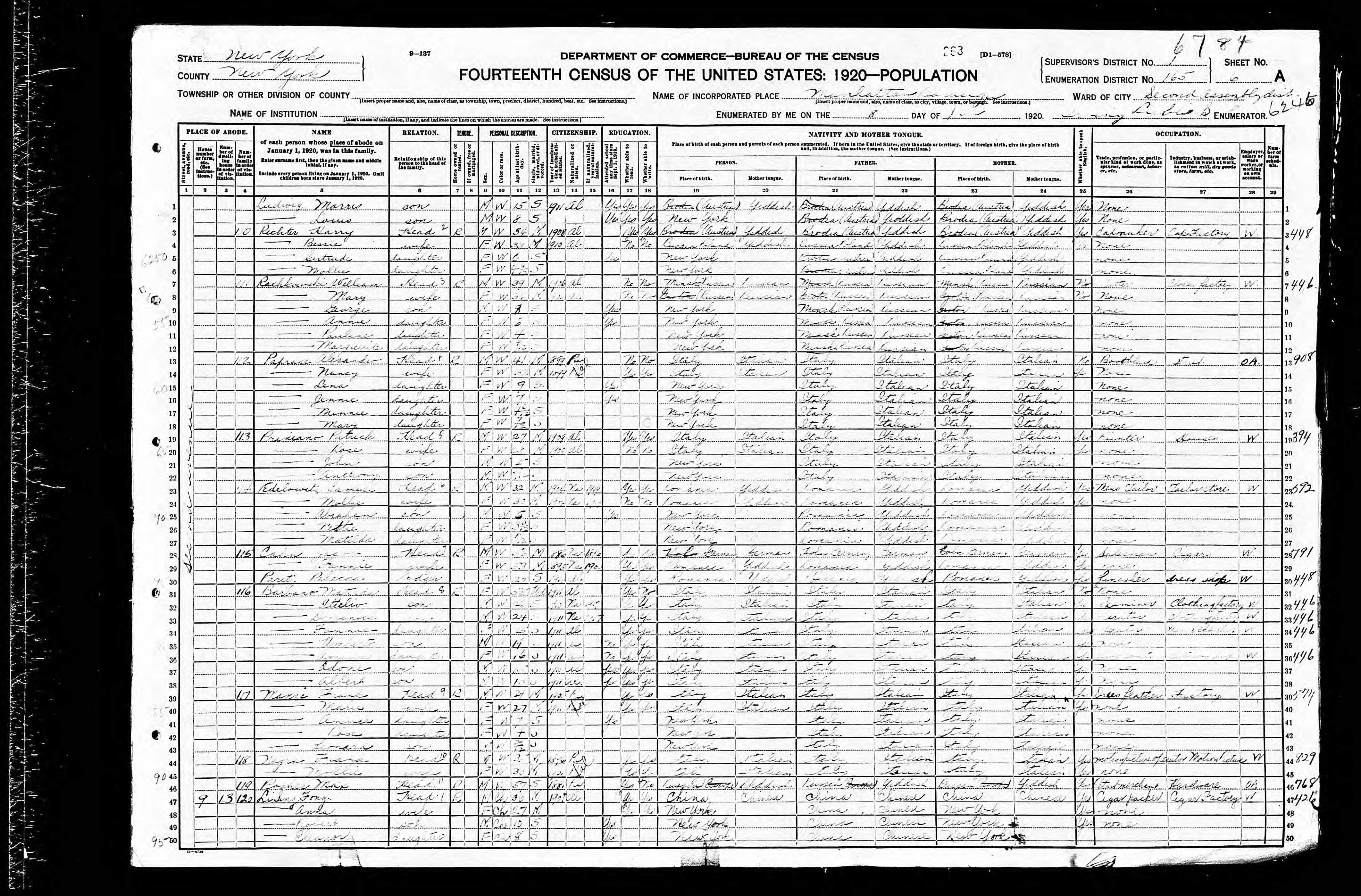 Sam Edelowitz and family 1920 census