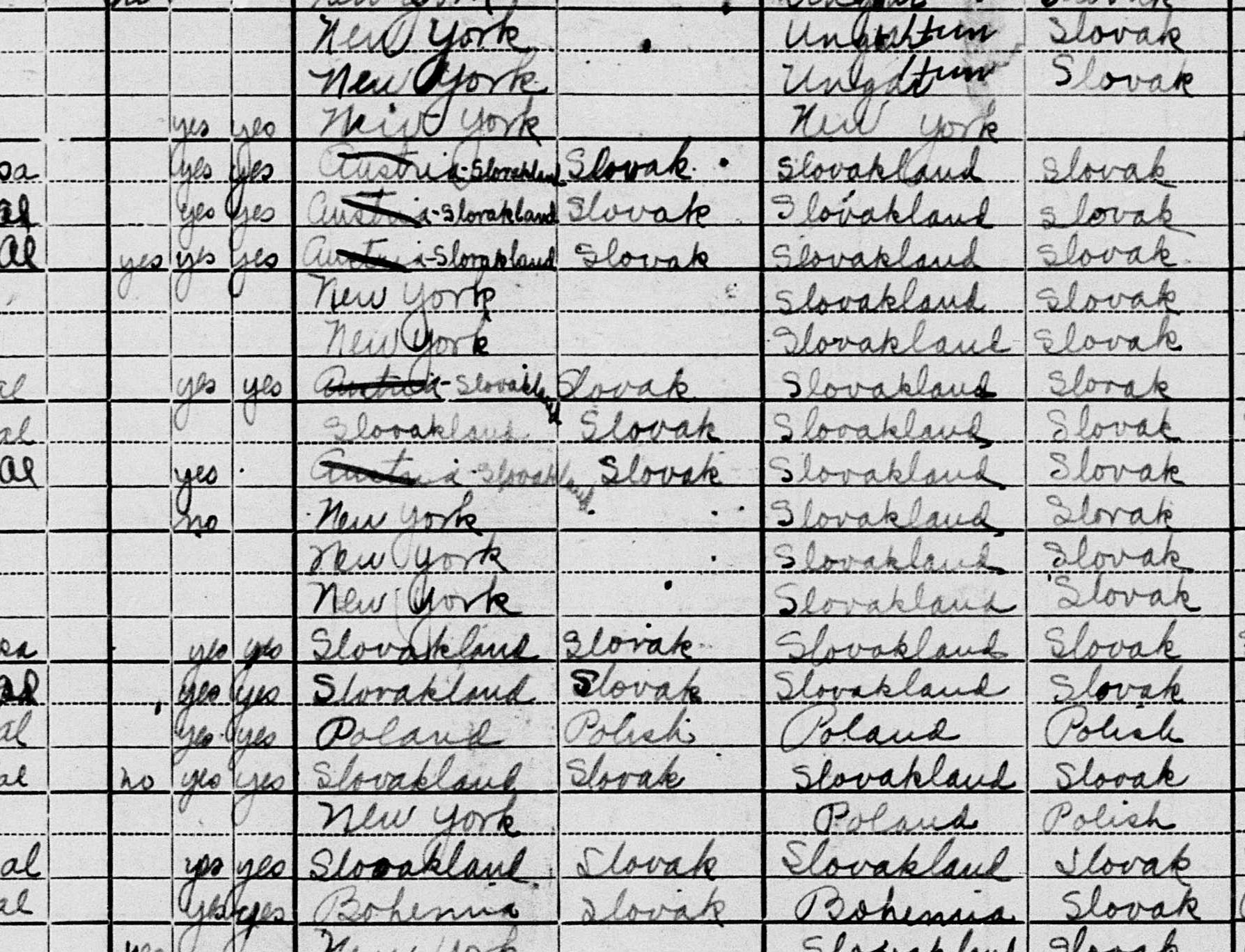 Slovaks from Slovakland US Census 1920