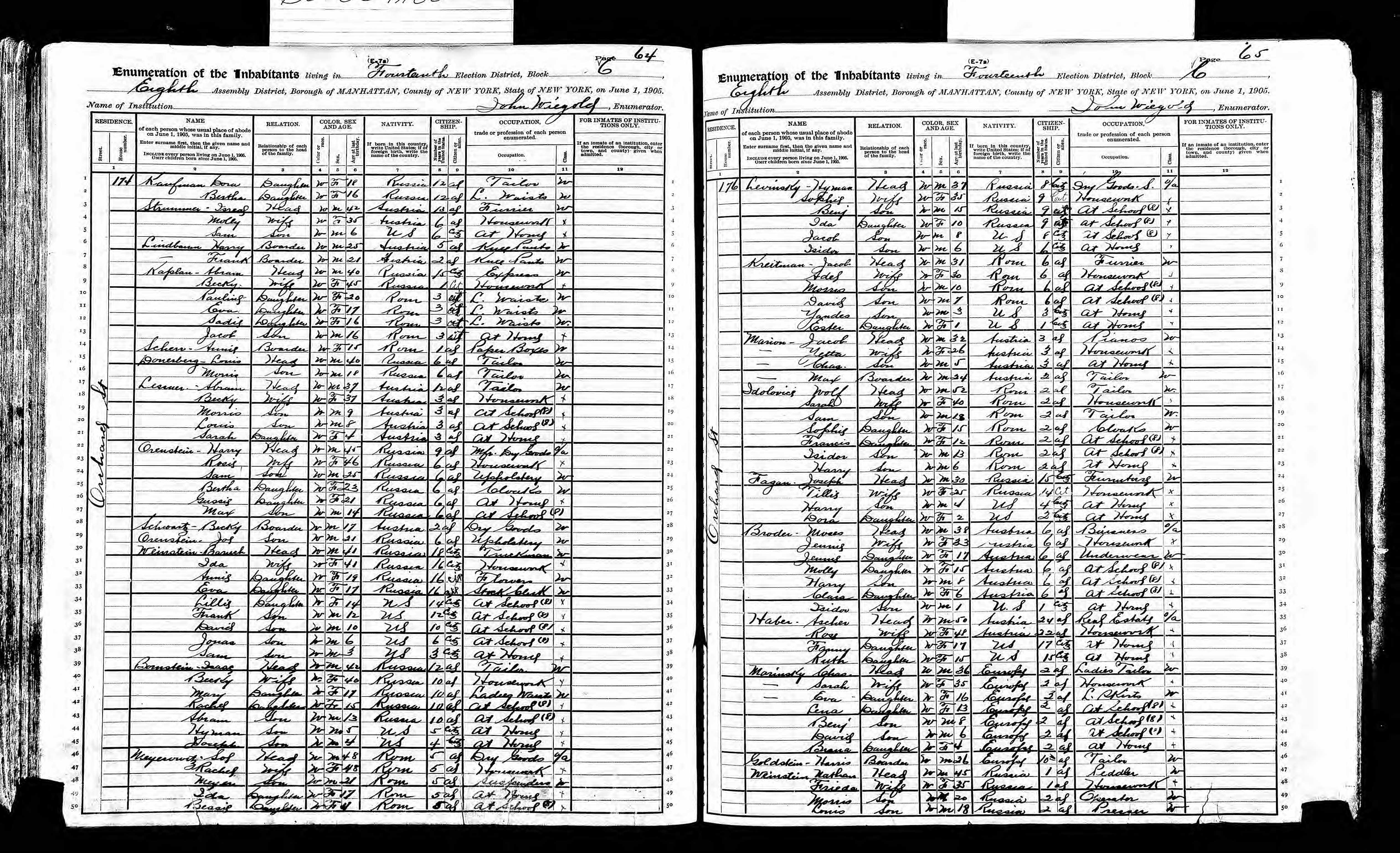 Wolfe Edelowitz or Idolovice family 1905 Census