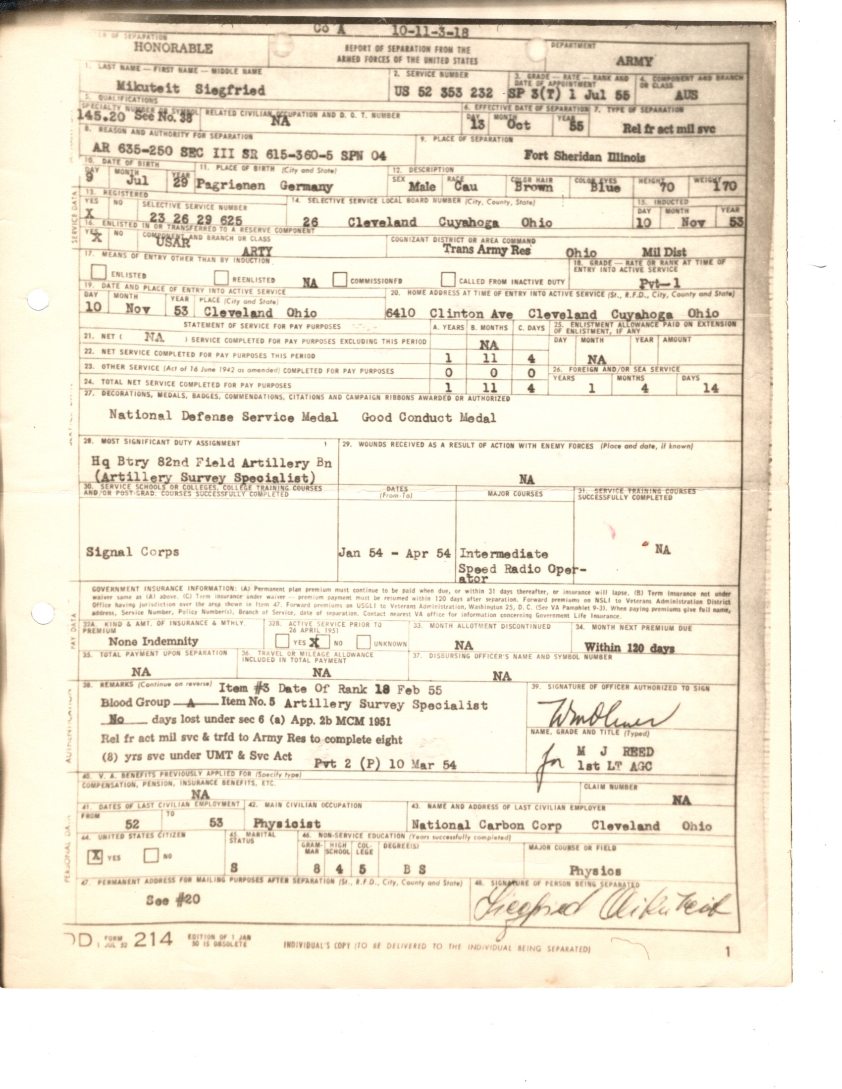Dad Military record
